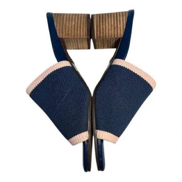 VIONIC Fleur Block Heel Blue w/Pink Trim Mules Knit Upper Slip On Sandals Size 9 - Picture 4 of 7